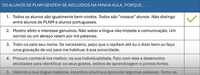 Lista de estratégias para a inclusão emocional – Programa Avançar PLNM