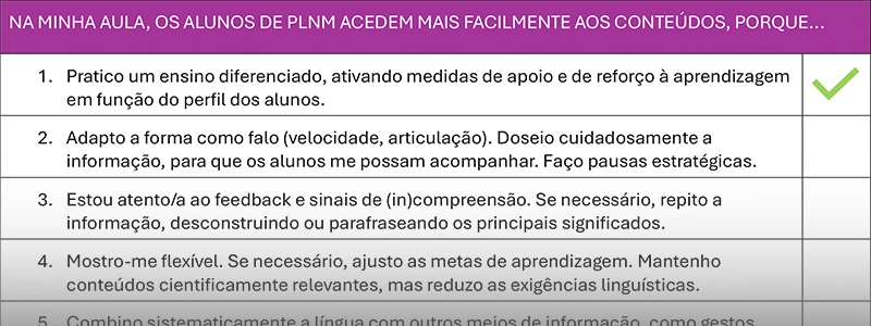 Lista de estratégias para o trabalho sobre língua e conteúdo – Programa Avançar PLNM